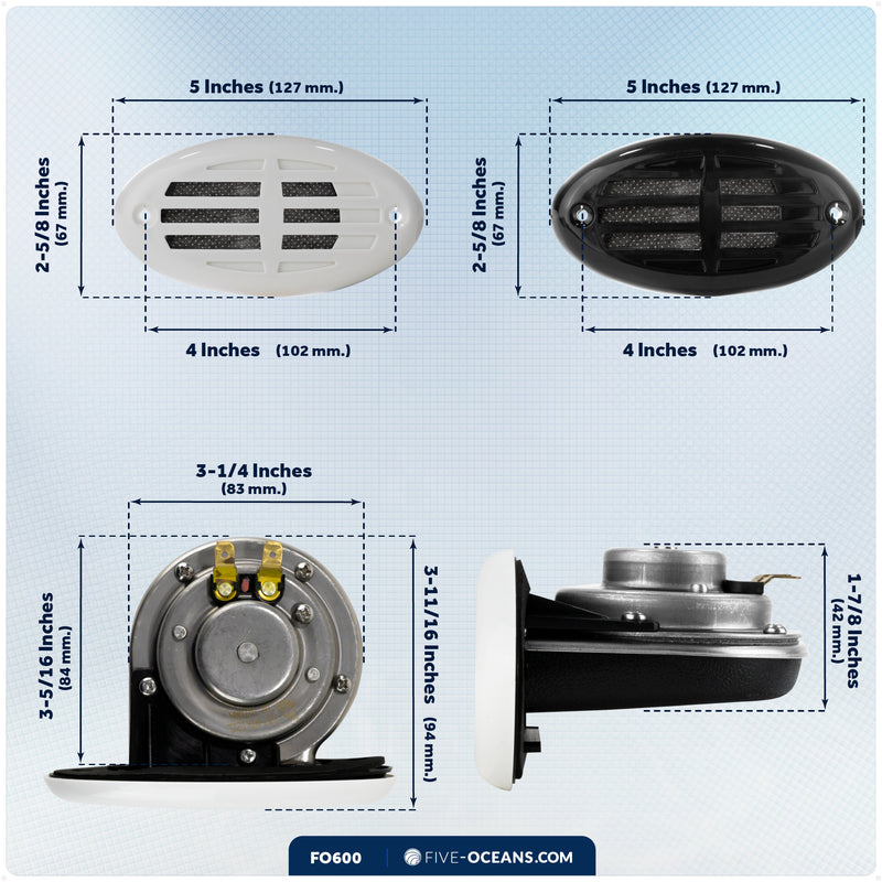 Drop-in Hidden Boat Horn with Black & White Grills, 12V, 110+5 dB - FO3914 - Five Oceans