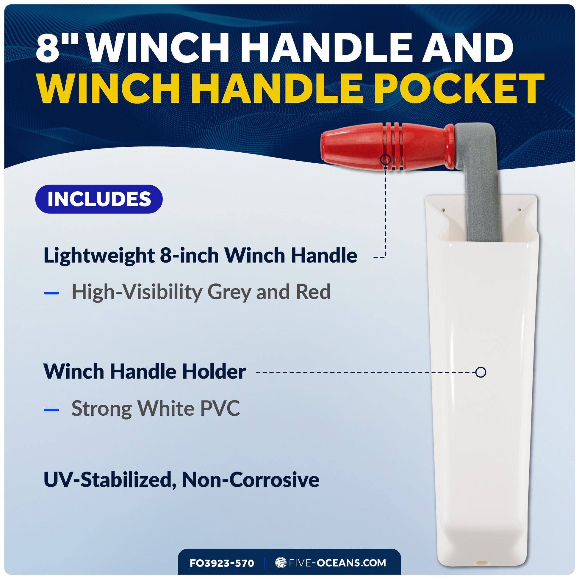 8" Sailboat Winch Handle and Winch Handle Pocket Set - FO3923-570 - Five Oceans