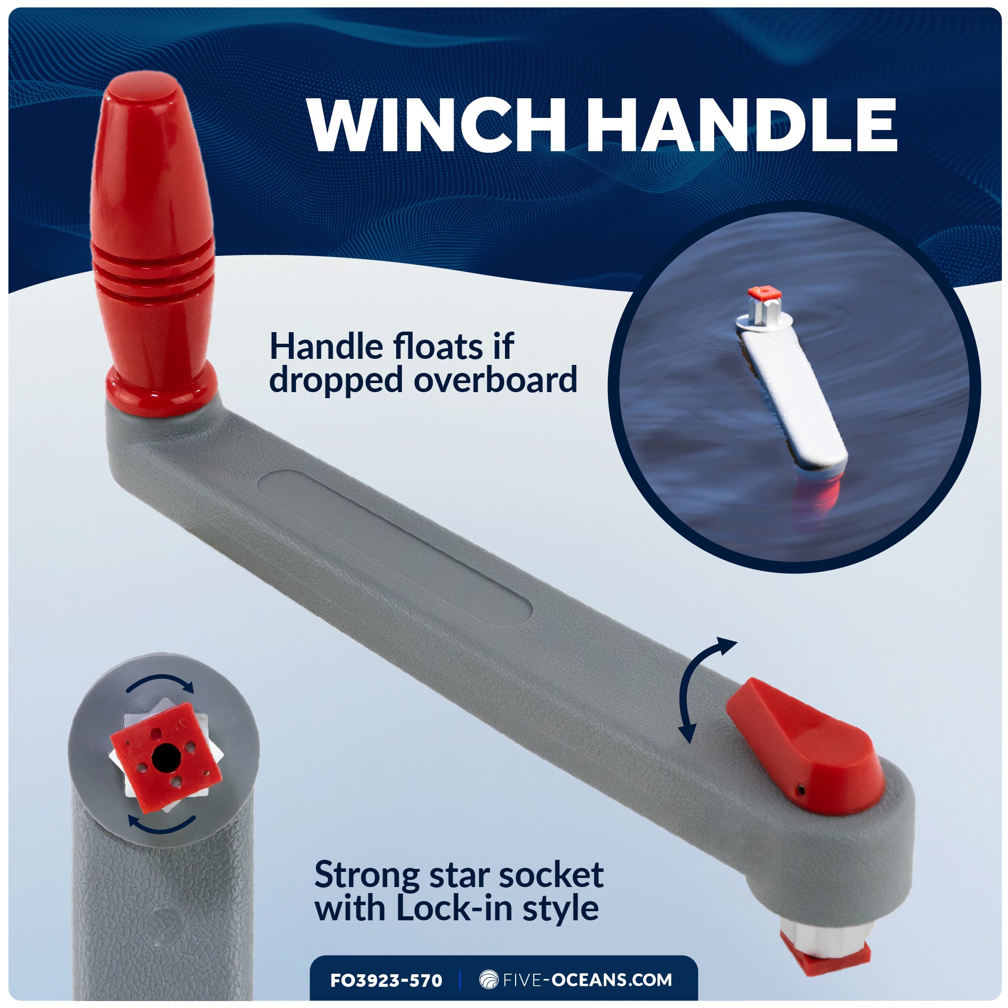 8" Sailboat Winch Handle and Winch Handle Pocket Set - FO3923-570 - Five Oceans