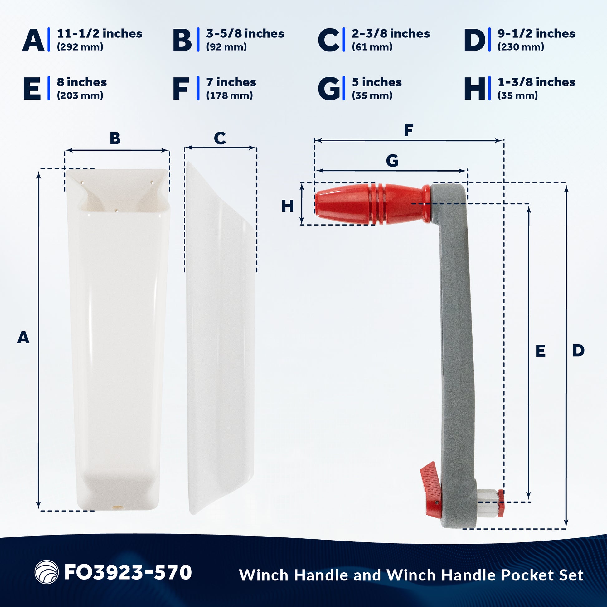 8" Sailboat Winch Handle and Winch Handle Pocket Set - FO3923-570 - Five Oceans