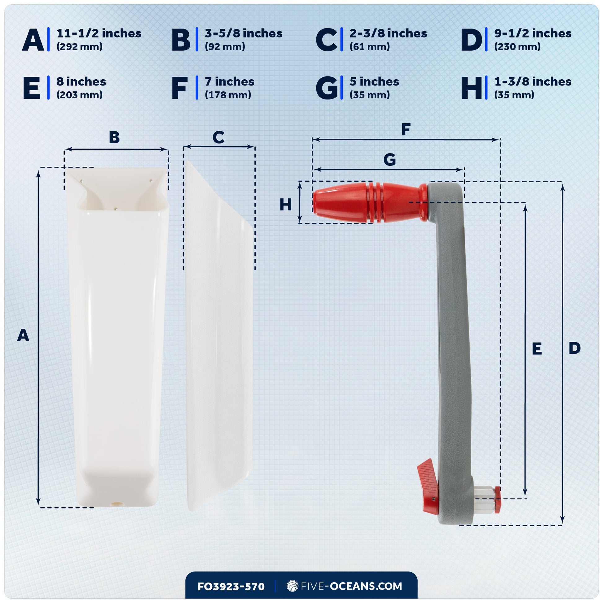 8" Sailboat Winch Handle and Winch Handle Pocket Set - FO3923-570 - Five Oceans