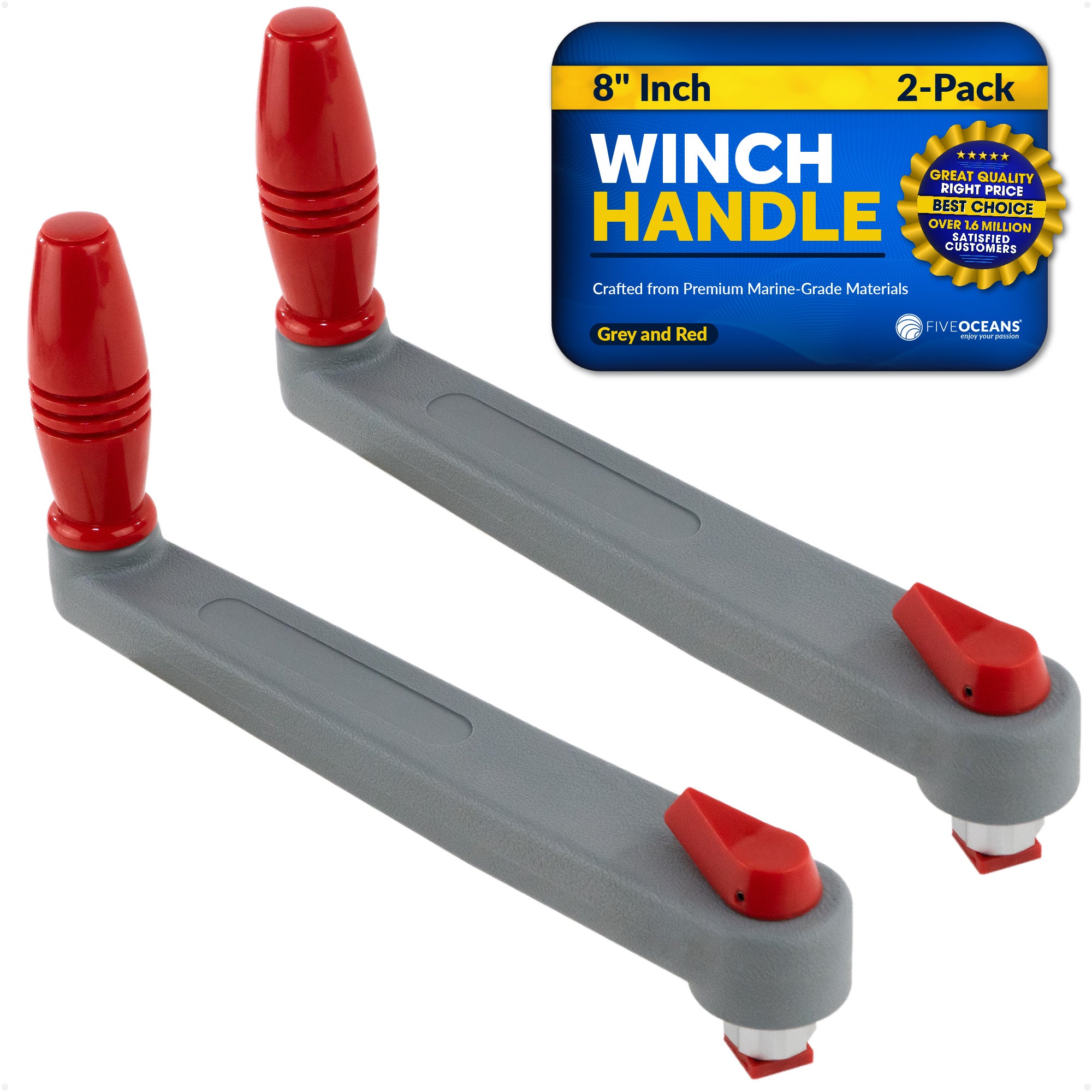 8" Universal Floating Lock-in Winch Handle, Grey/Red, 2-Pack - FO3923-M2