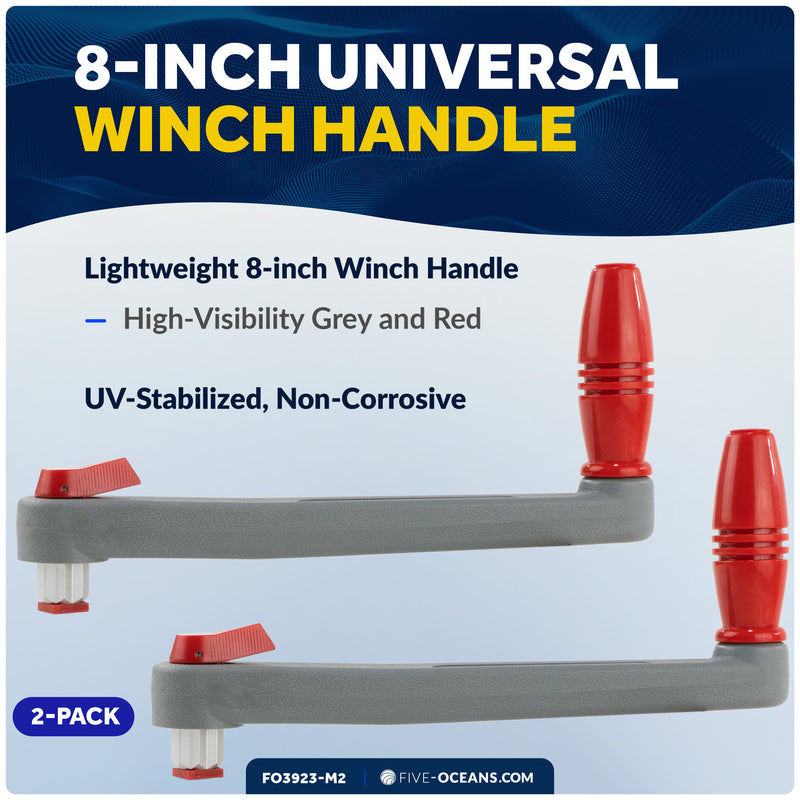 8" Universal Floating Winch Handle, Lock-in Mechanism, Gray & Red, 2-Pack - FO3923-M2 - Five Oceans