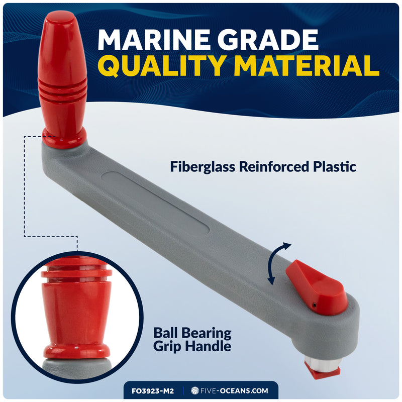 8" Universal Floating Winch Handle, Lock-in Mechanism, Gray & Red, 2-Pack - FO3923-M2 - Five Oceans