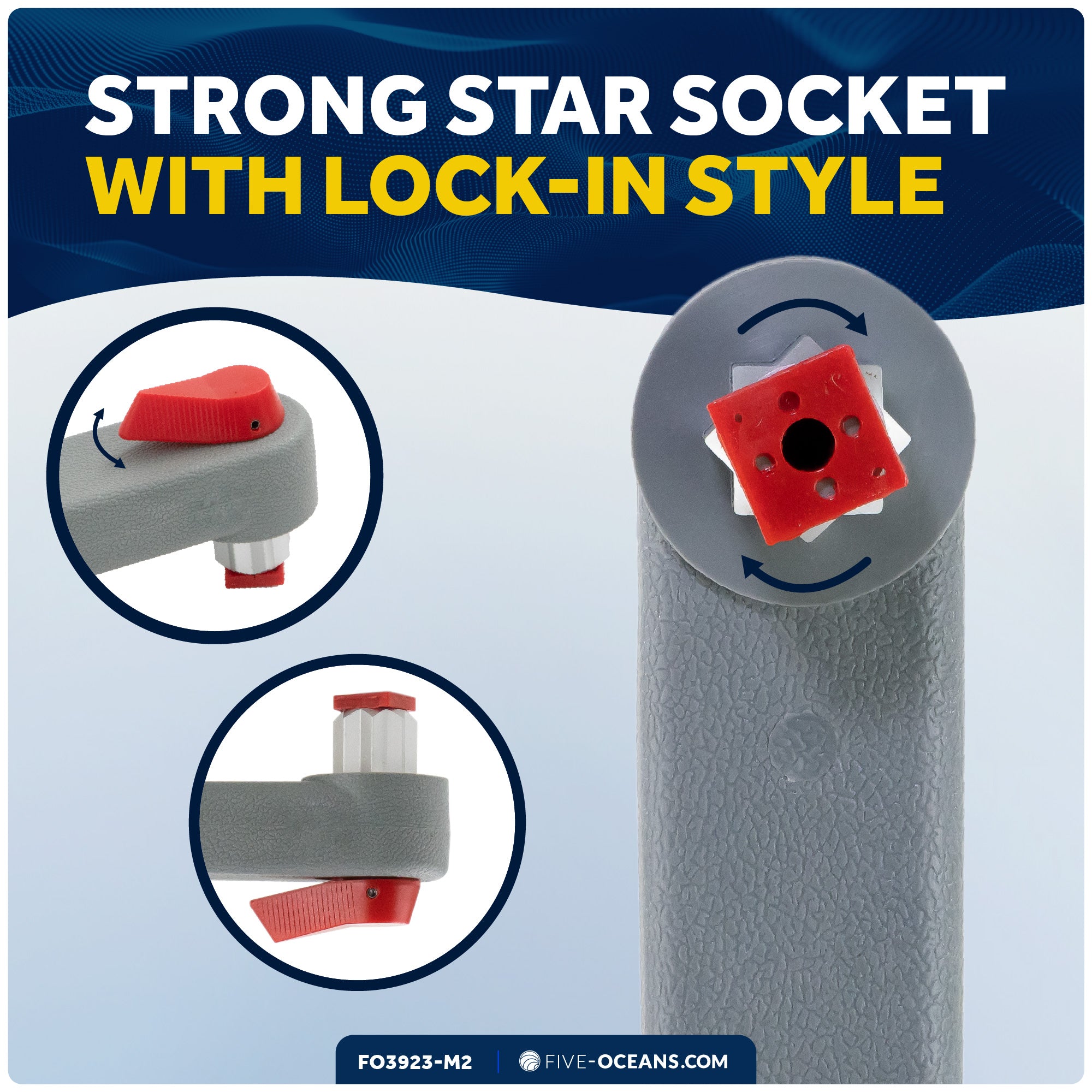 8" Universal Floating Lock-in Winch Handle, Grey/Red, 2-Pack - FO3923-M2 - Five Oceans