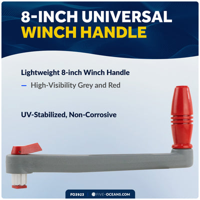 8" Universal Floating Winch Handle, Lock-in Mechanism, Gray & Red - FO3923 - Five Oceans