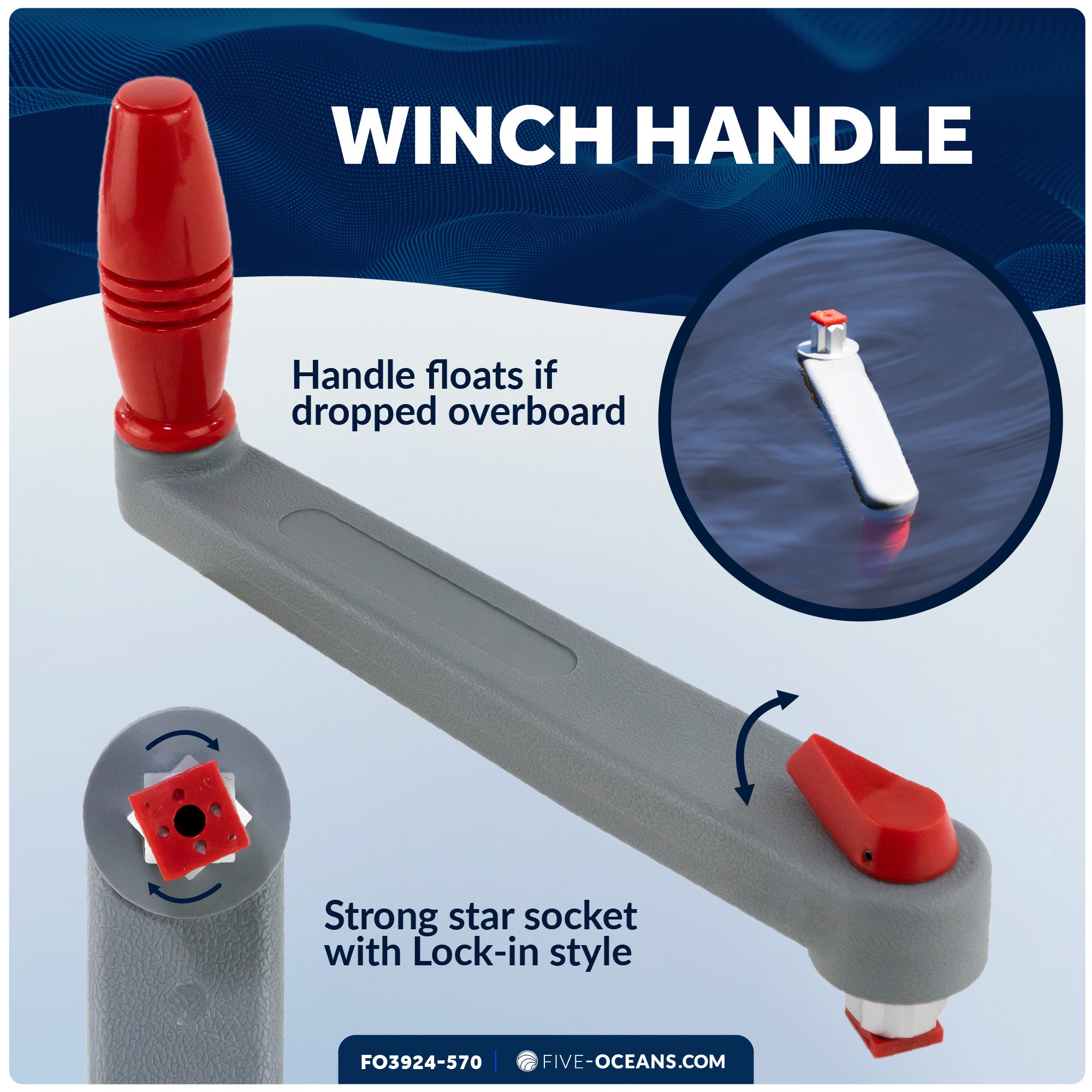 10" Sailboat Winch Handle and Winch Handle Pocket Set - FO3924-570 - Five Oceans