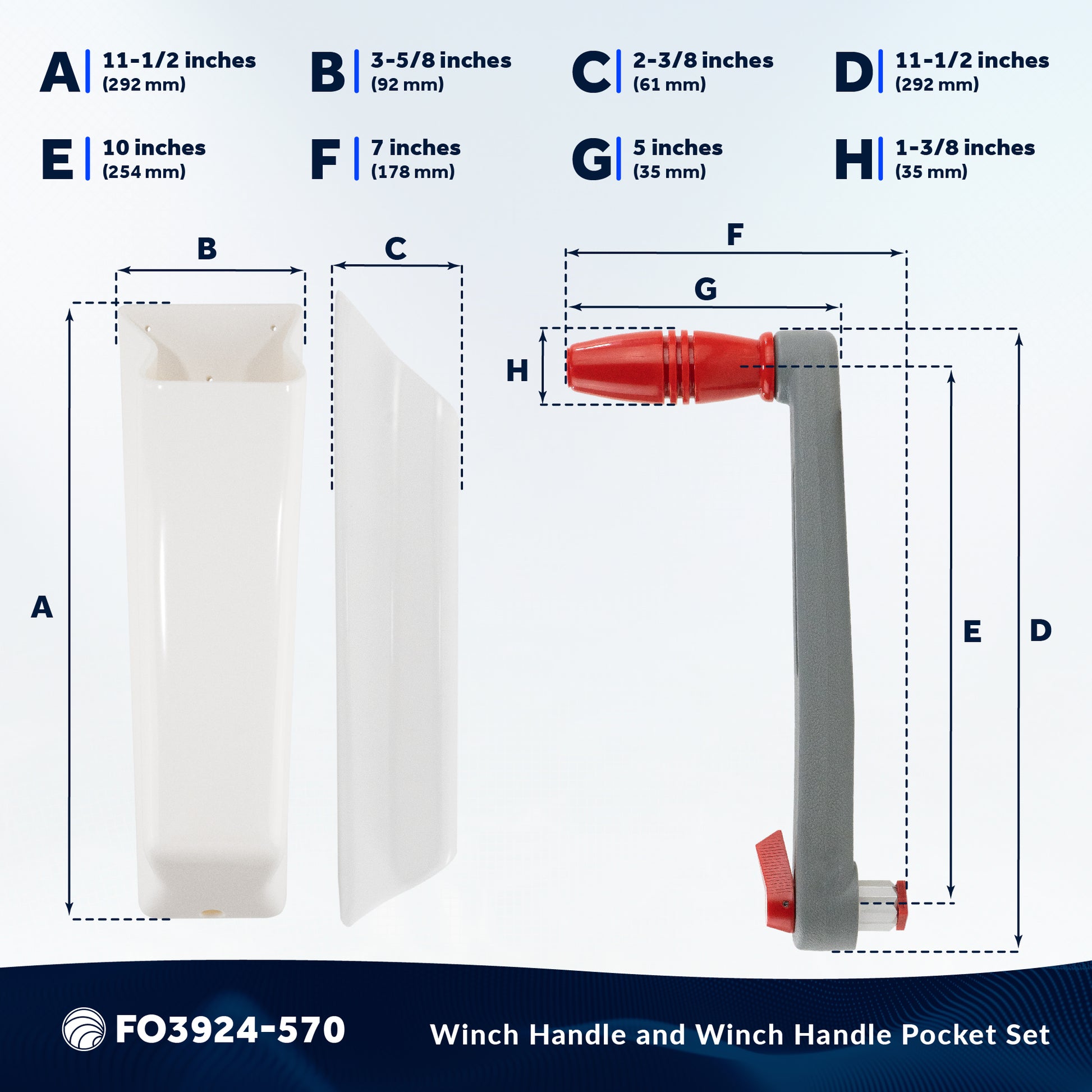 10" Sailboat Winch Handle and Winch Handle Pocket Set - FO3924-570 - Five Oceans