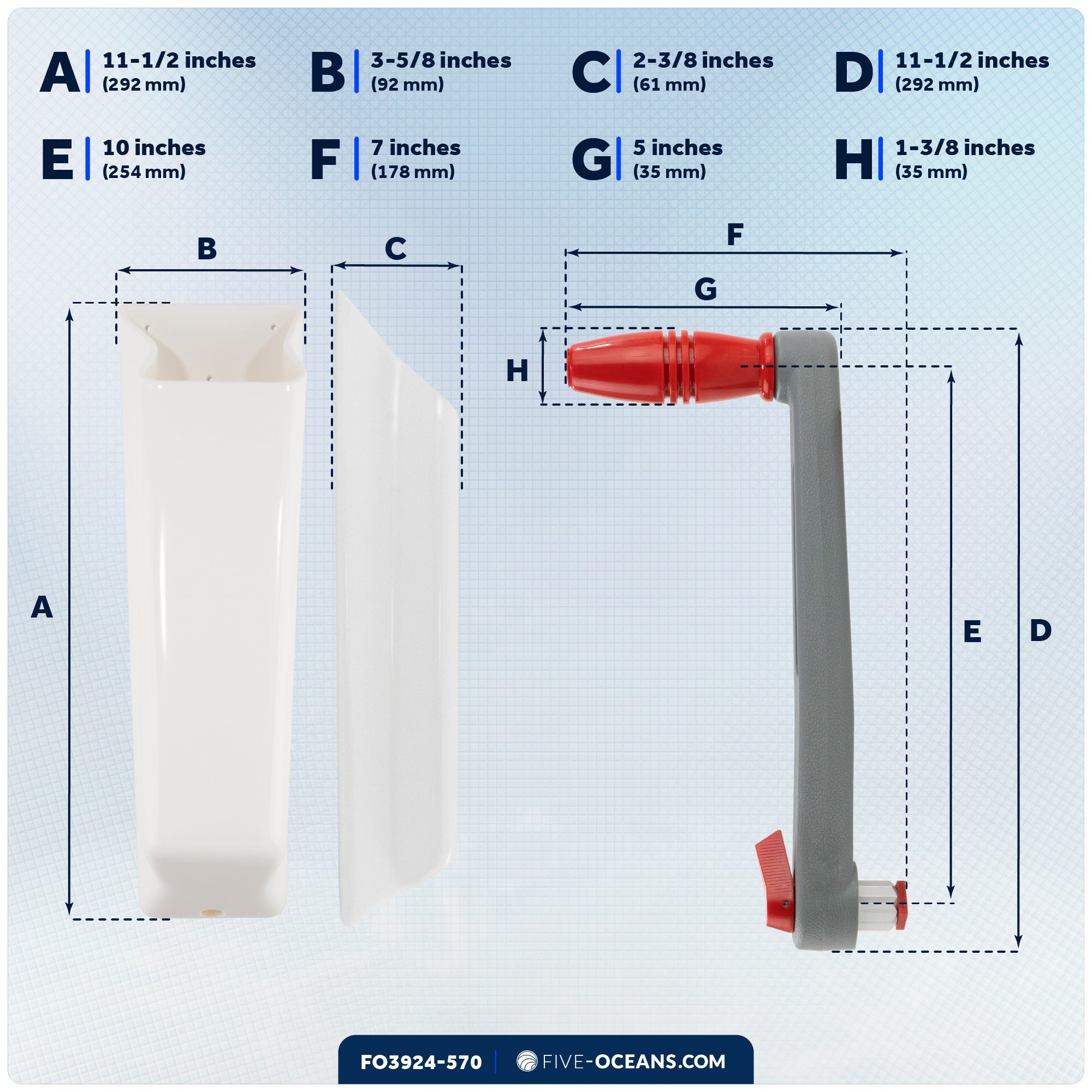 10" Sailboat Winch Handle and Winch Handle Pocket Set - FO3924-570 - Five Oceans