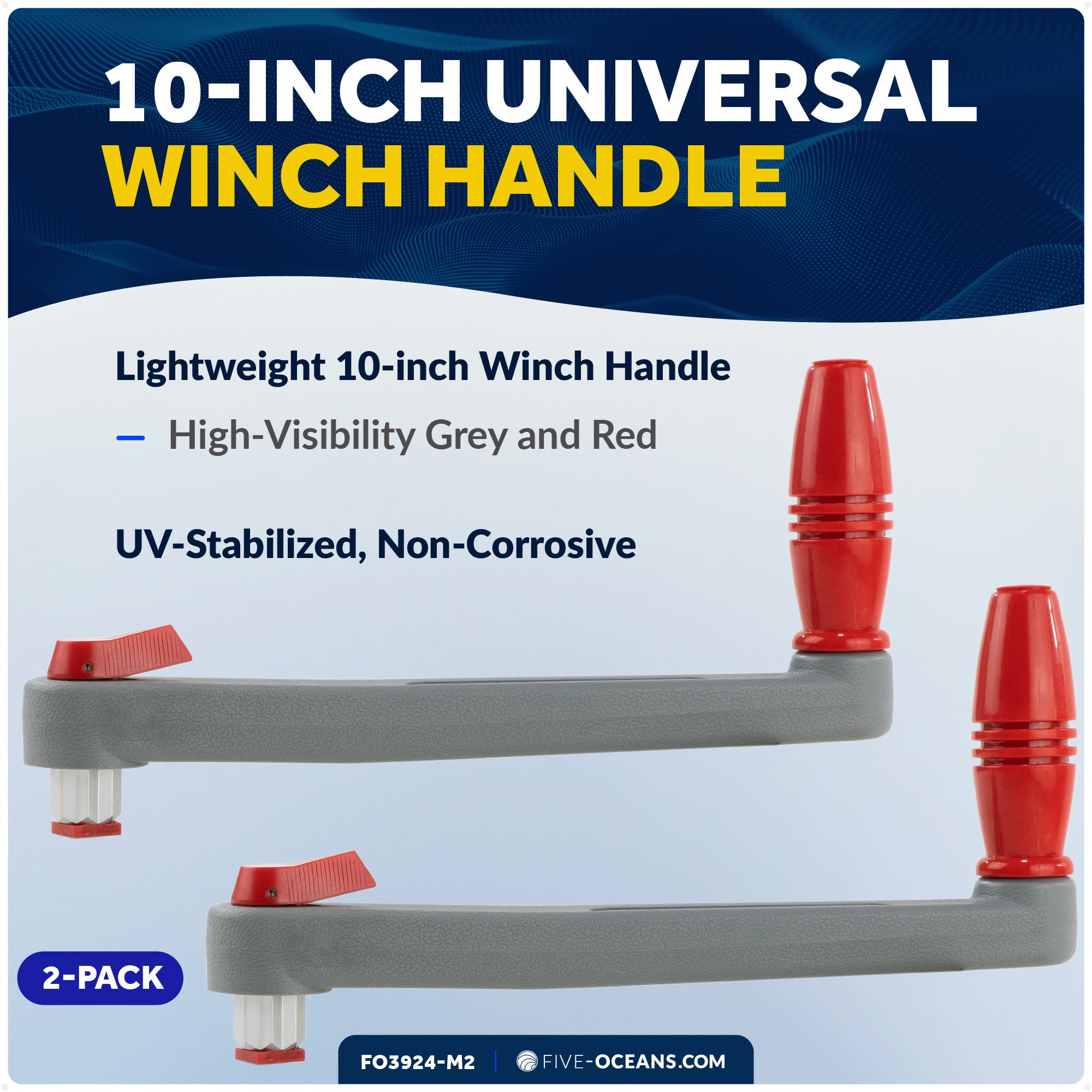10" Universal Floating Winch Handle, Lock-in Mechanism, Gray & Red, 2-Pack - FO3924-M2 - Five Oceans