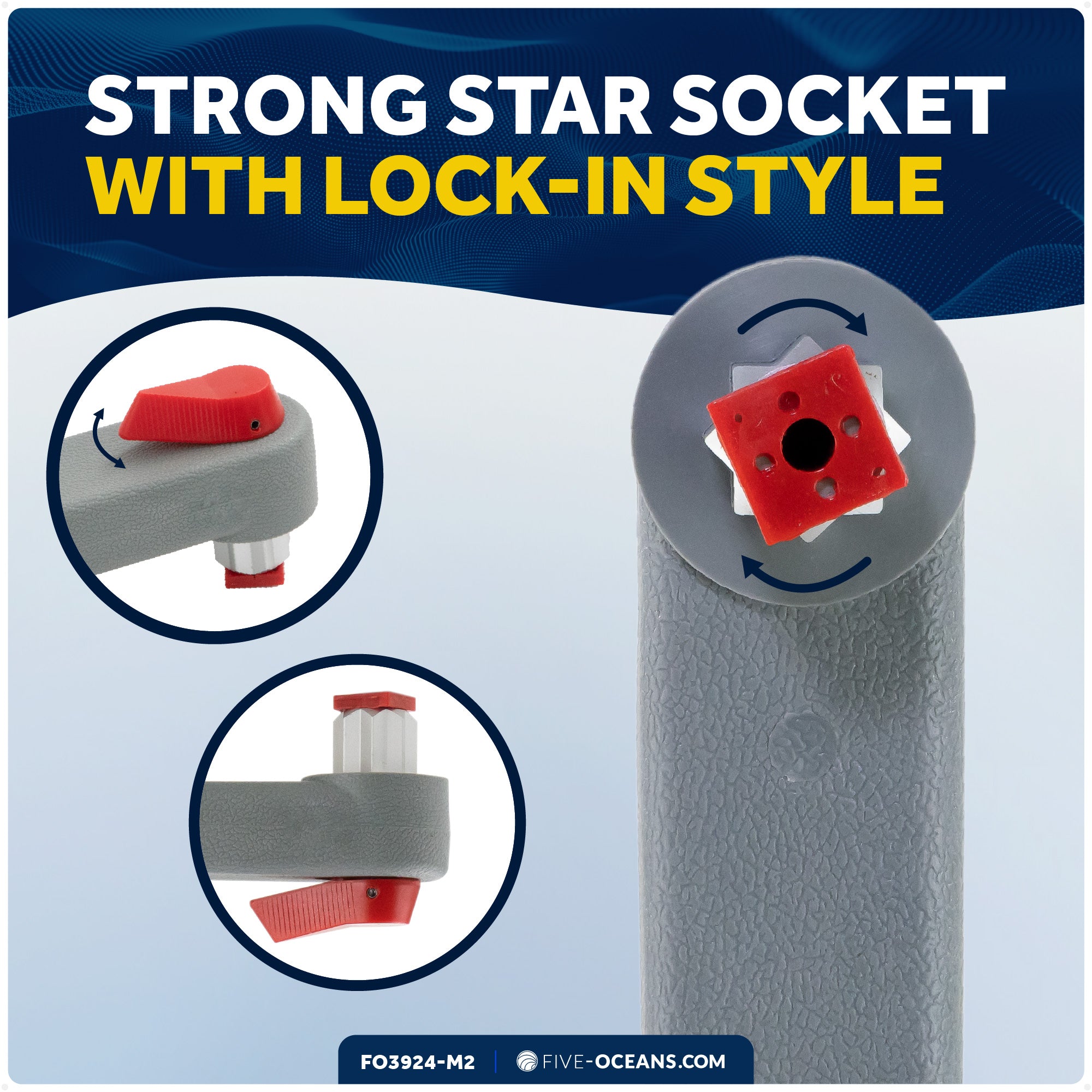 Universal Winch Handle, 10" Floating Lock-in Style, Grey/Red, 2-Pack - FO3924-M2 - Five Oceans