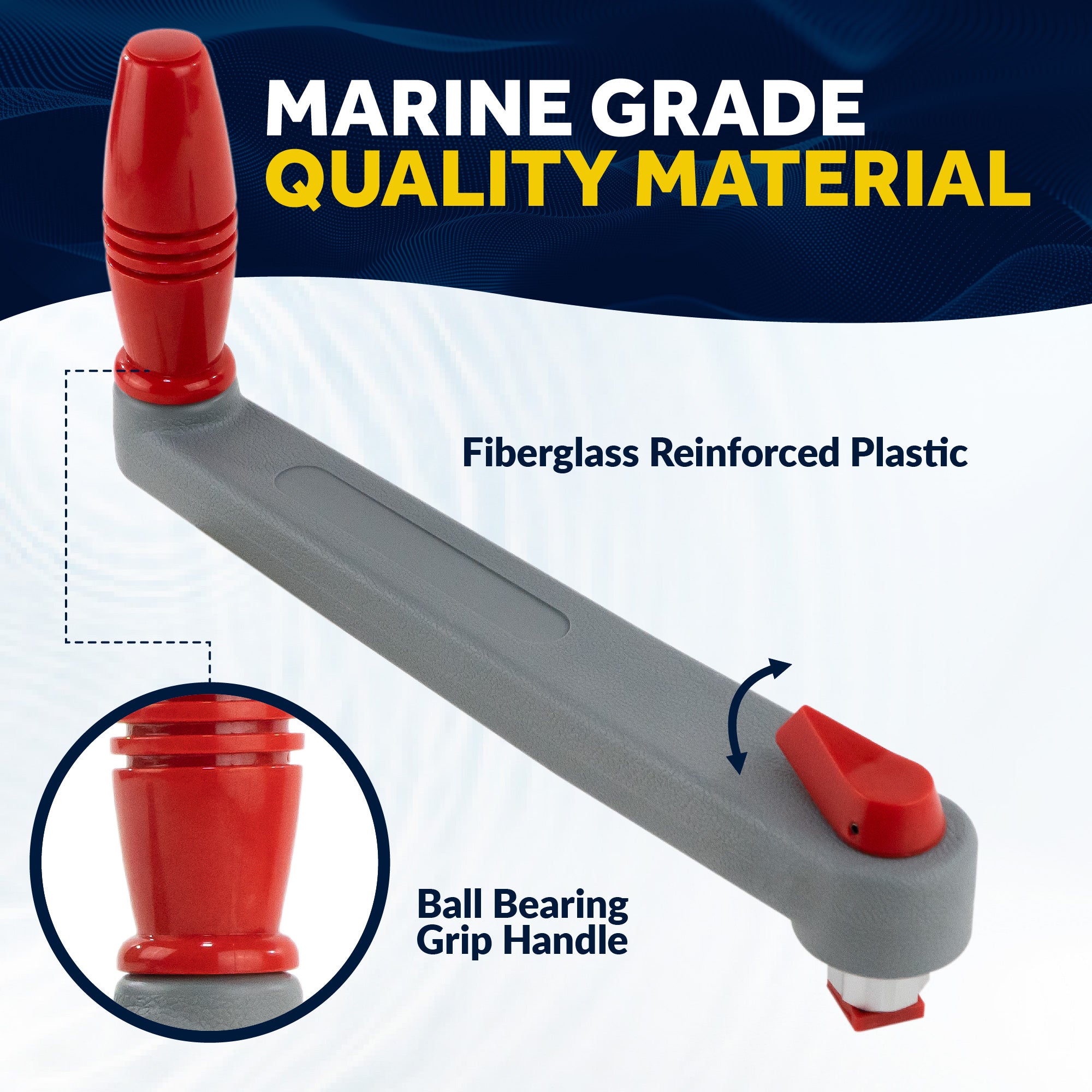 Universal Winch Handle, 10" Floating Lock-in Style, Grey/Red - FO3924 - Five Oceans