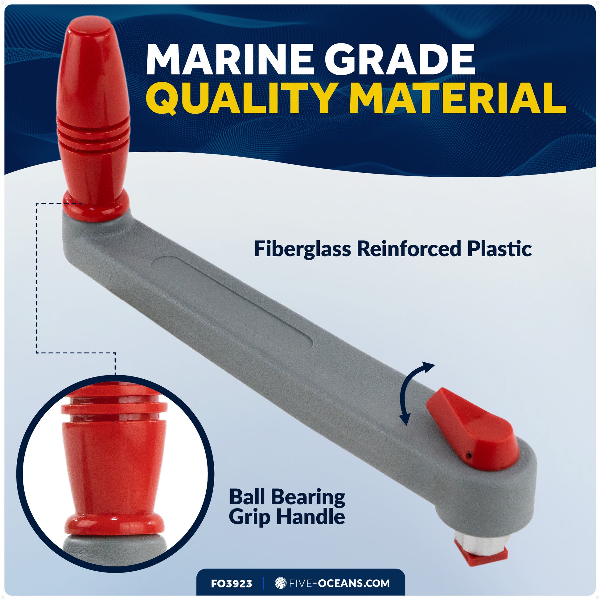 Universal Winch Handle, 10" Floating Lock-in Style, Grey/Red - FO3924 - Five Oceans