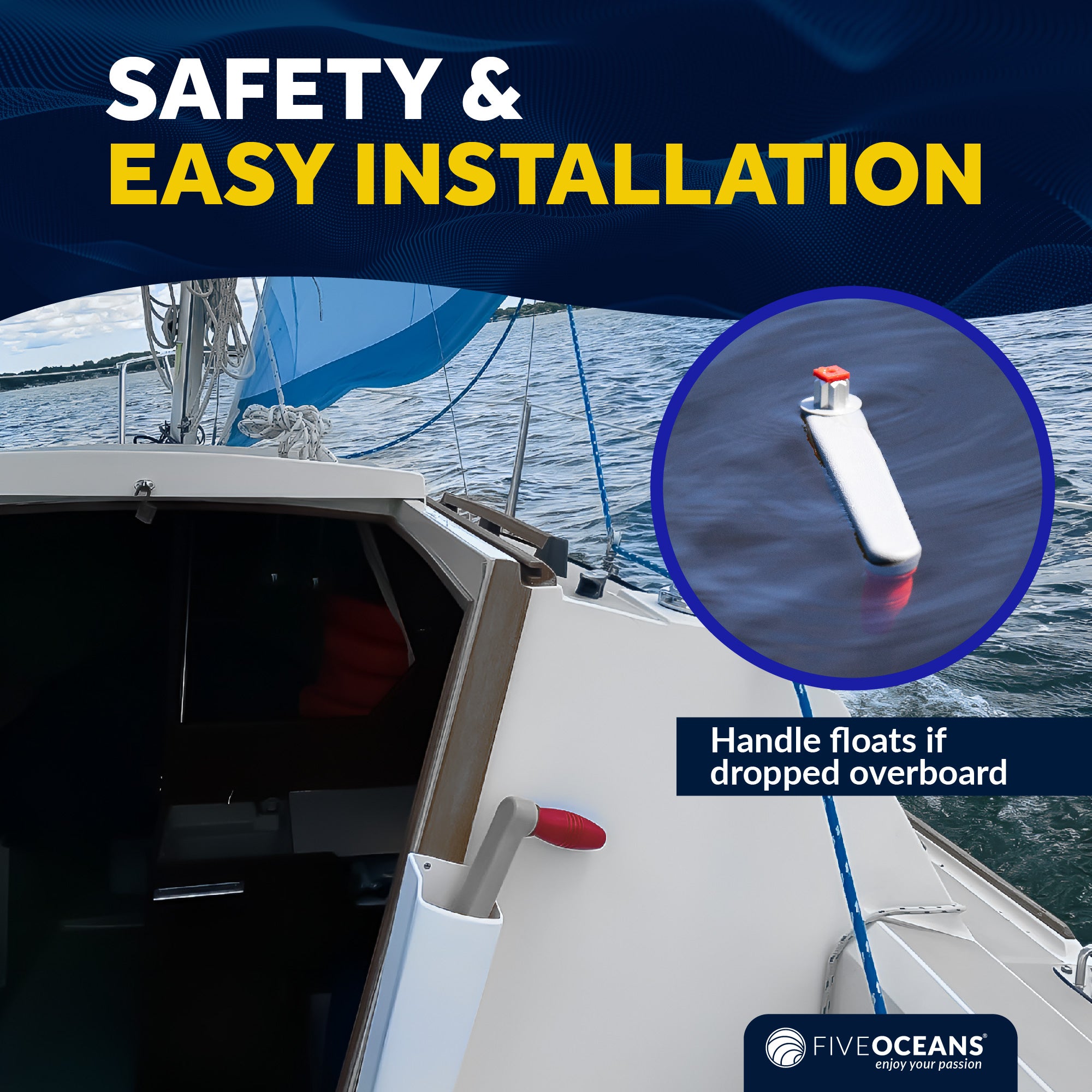 Universal Winch Handle, 10" Floating Lock-in Style, Grey/Red - FO3924 - Five Oceans