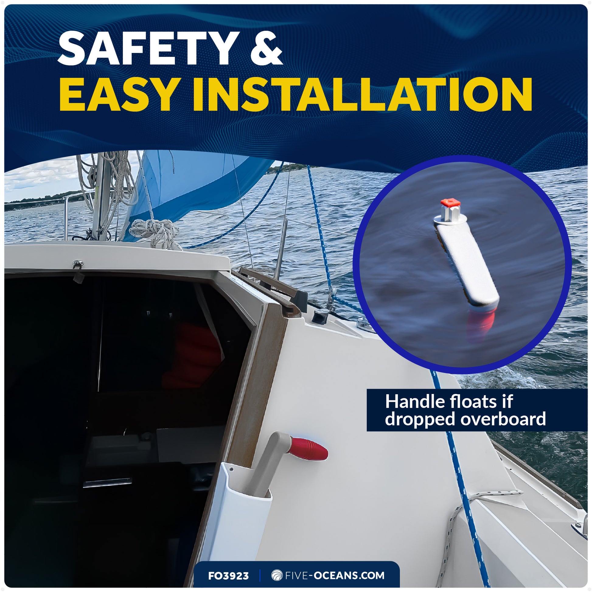 Universal Winch Handle, 10" Floating Lock-in Style, Grey/Red - FO3924 - Five Oceans