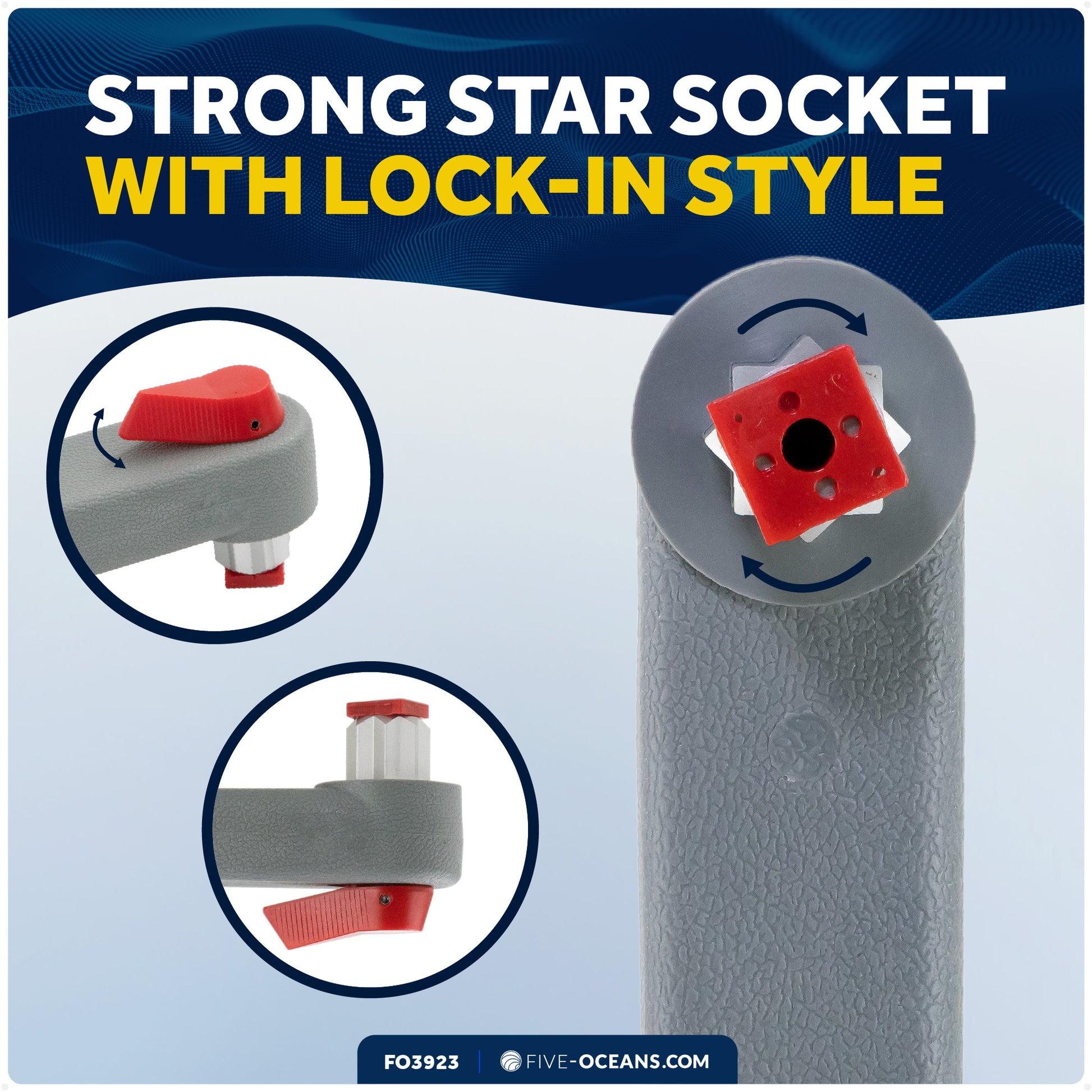 Universal Winch Handle, 10" Floating Lock-in Style, Grey/Red - FO3924 - Five Oceans