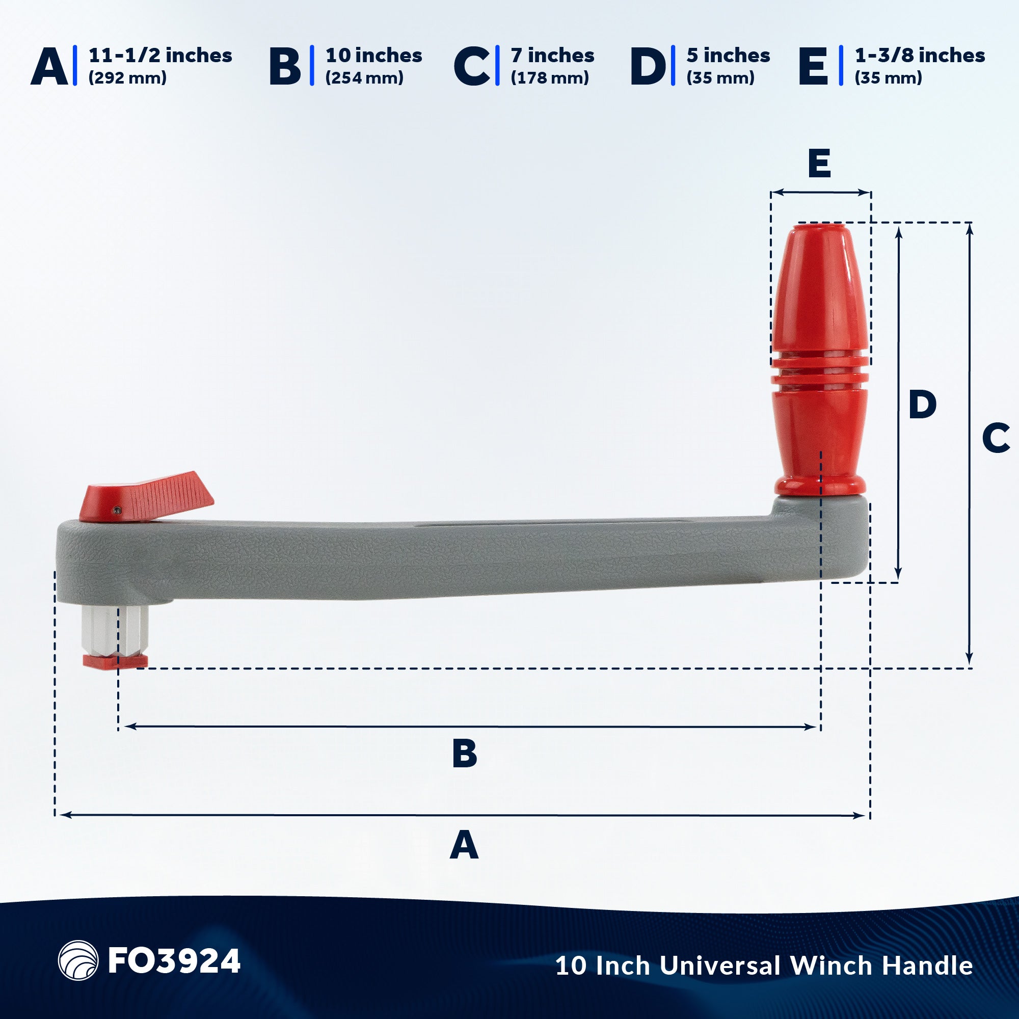 Universal Winch Handle, 10" Floating Lock-in Style, Grey/Red - FO3924 - Five Oceans