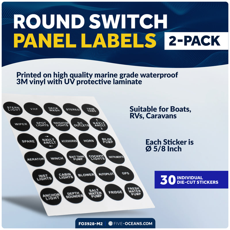 Round Switch Panel Labels, 30 Pieces Per Sheet, 2-Pack - FO3928-M2 - Five Oceans