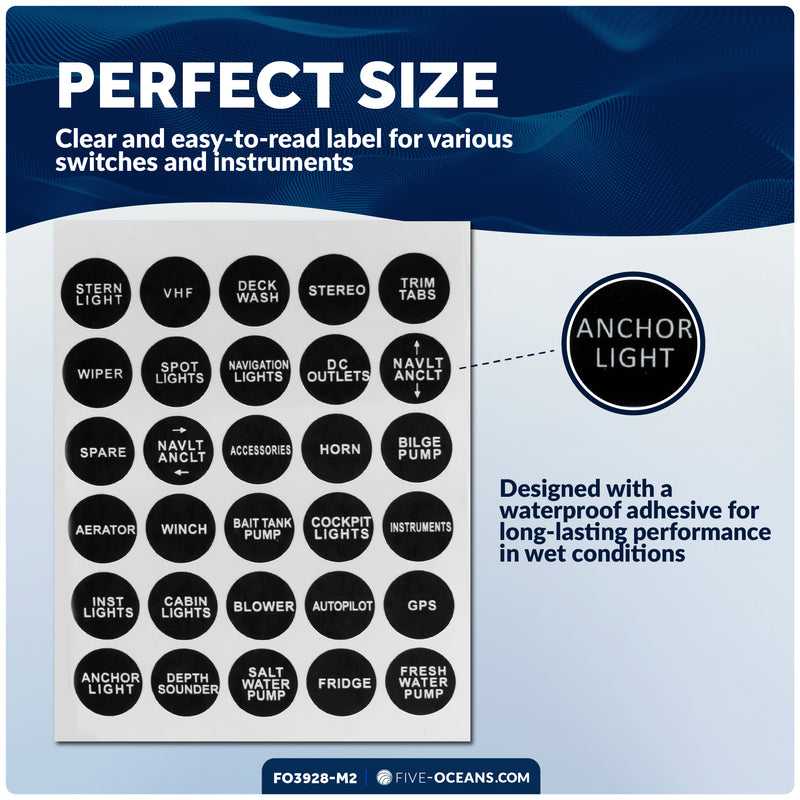 Round Switch Panel Labels, 30 Pieces Per Sheet, 2-Pack - FO3928-M2 - Five Oceans