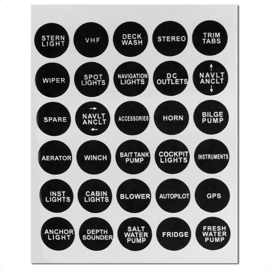 Round Switch Panel Labels, 30 Pieces Per Sheet - FO3928 - Five Oceans