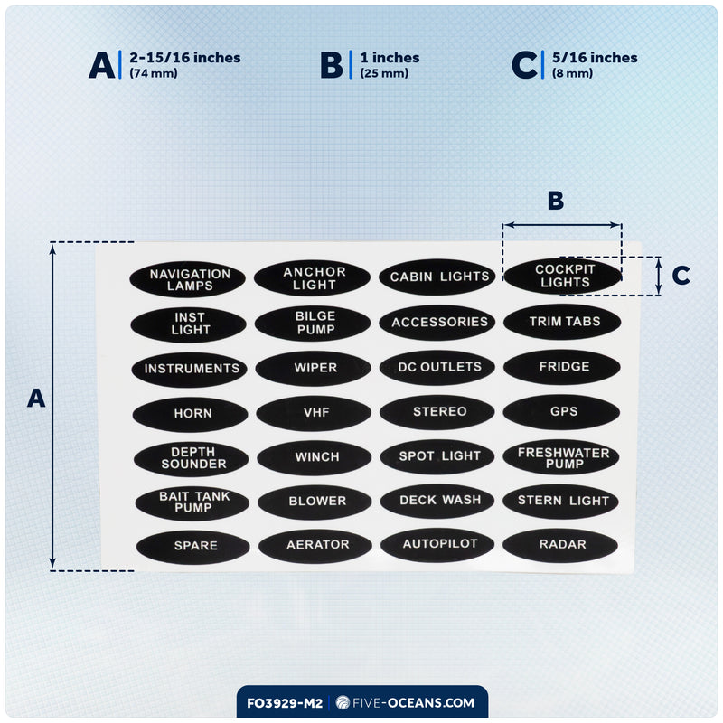 Oval Switch Panel Labels, 28 Pieces Per Sheet, 2-Pack - FO3929-M2 - Five Oceans