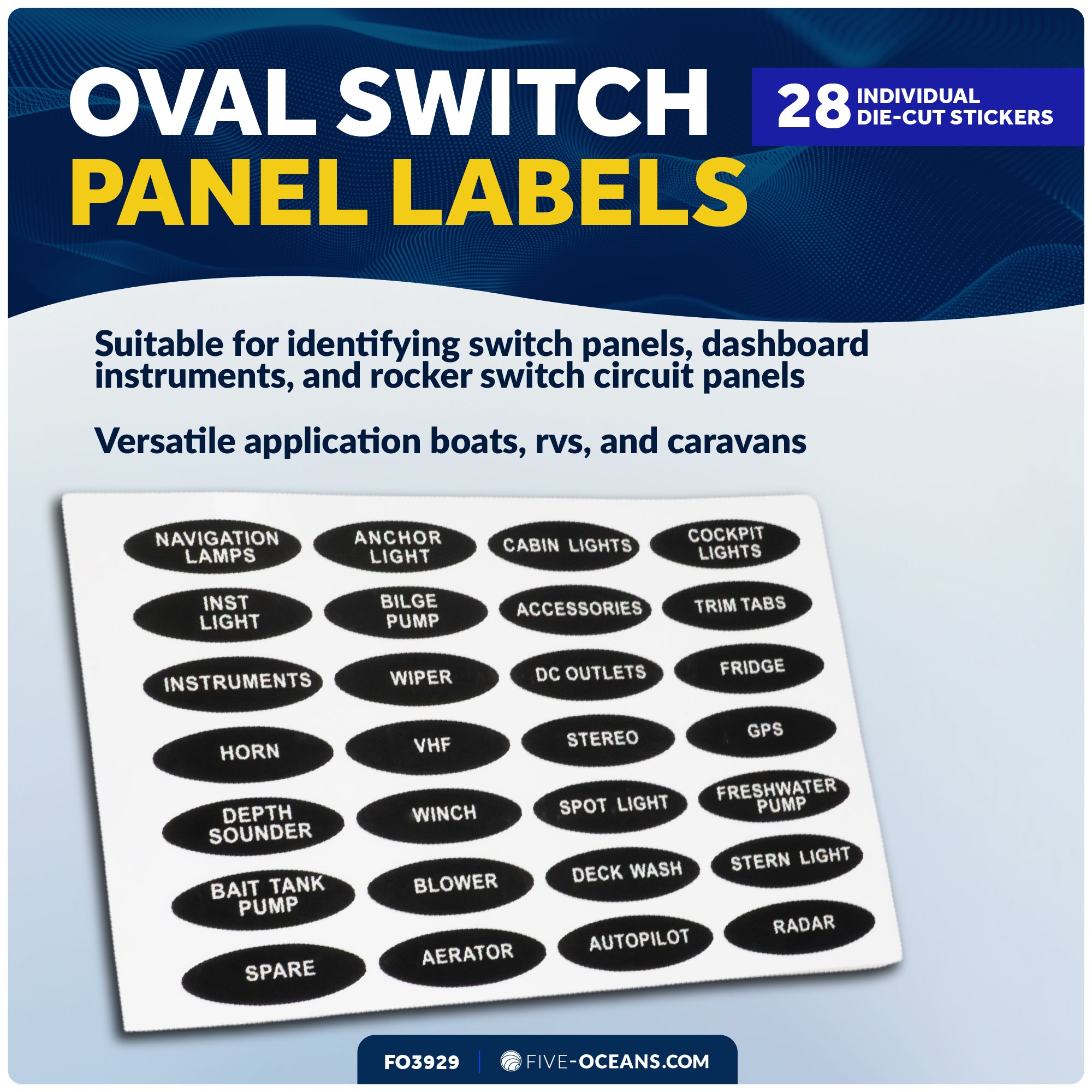 Oval Switch Panel Labels, 28 Pieces Per Sheet - FO3929 - Five Oceans