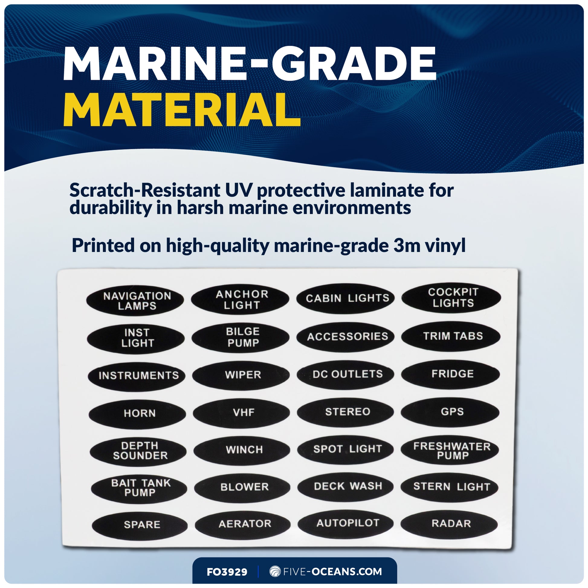 Oval Switch Panel Labels, 28 Pieces Per Sheet - FO3929 - Five Oceans