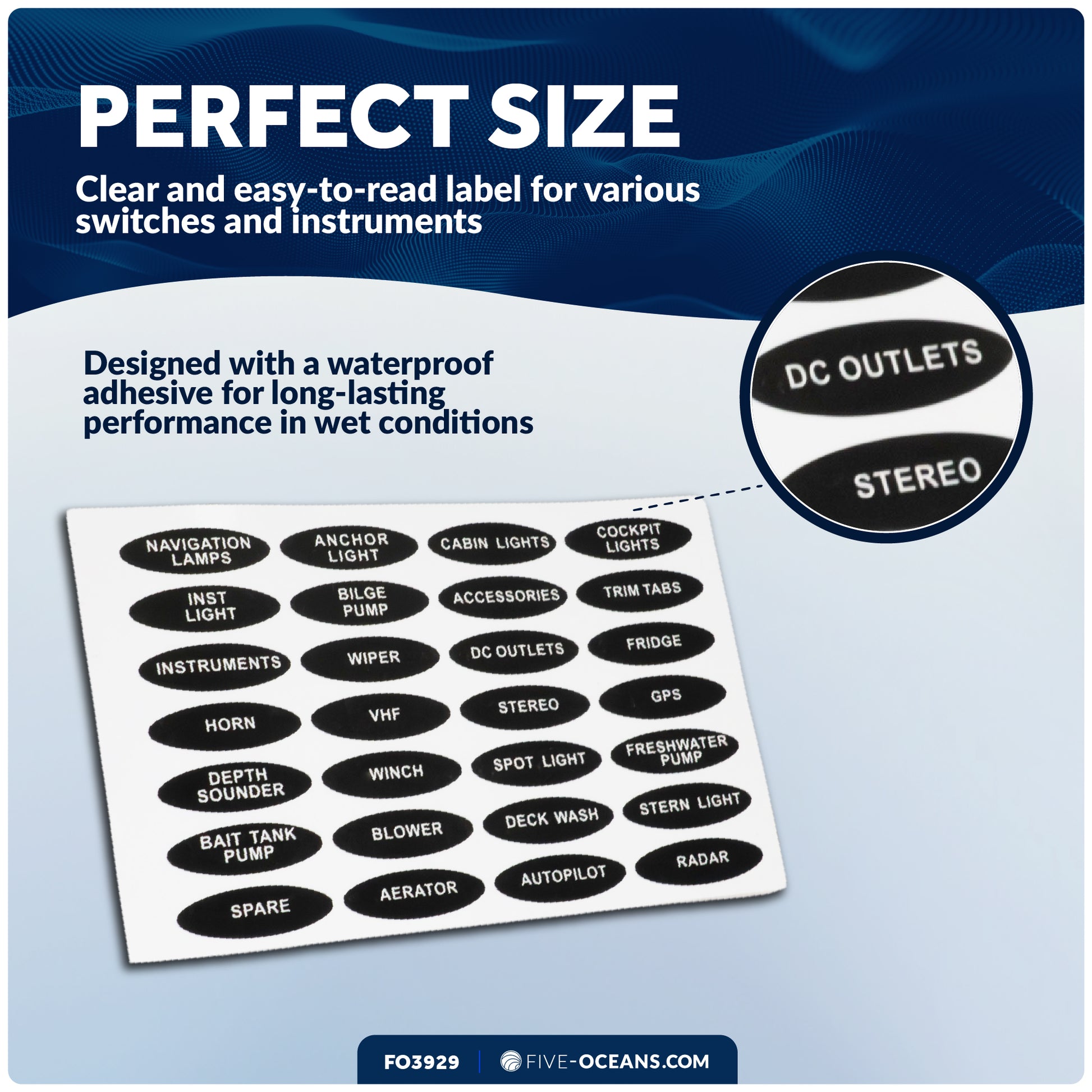 Oval Switch Panel Labels, 28 Pieces Per Sheet - FO3929 - Five Oceans