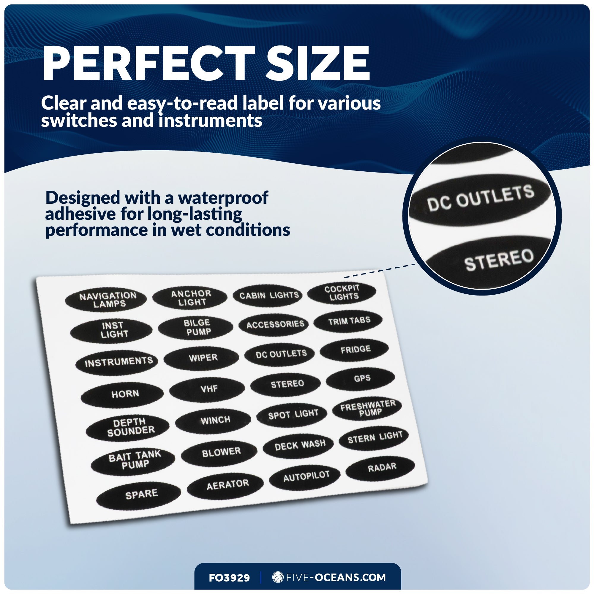 Oval Switch Panel Labels, 28 Pieces Per Sheet - FO3929 - Five Oceans