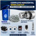 Horizontal Windlass Kit 600W with 125' Galvanized Chain - FO3930-4489-M125-KIT - Five Oceans