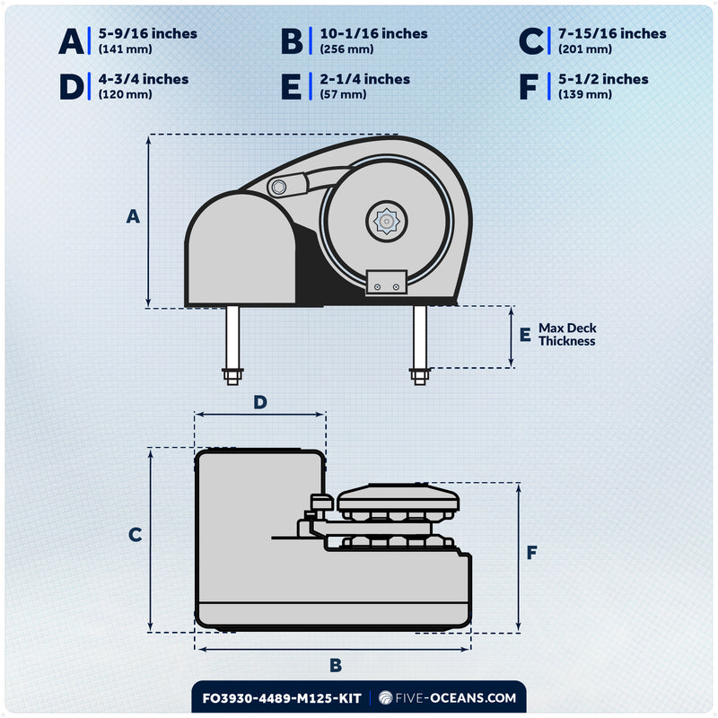 Horizontal Windlass Kit 600W with 125' Galvanized Chain - FO3930-4489-M125-KIT - Five Oceans