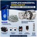 Windlass Kit - Atlantic 600 Series Horizontal, 600W, 12V, with 150' Galvanized Chain