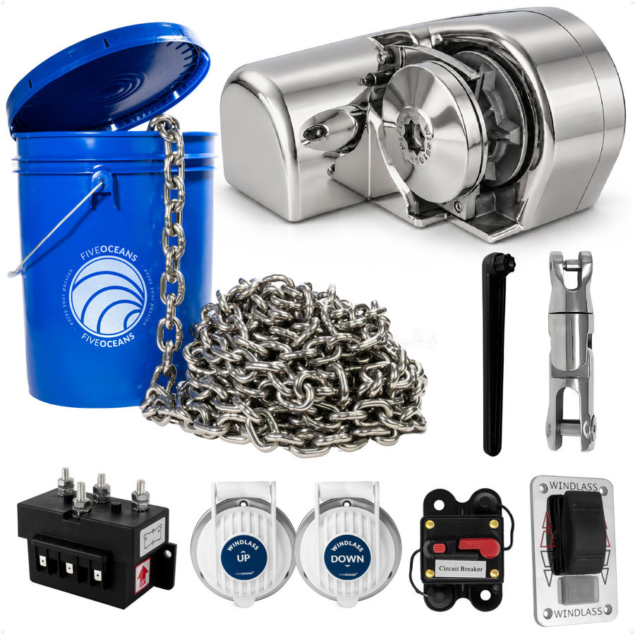 Atlantic 600 Series Horizontal Windlass Kit, 12V DC, with 1/4" Stainless Steel Chain
