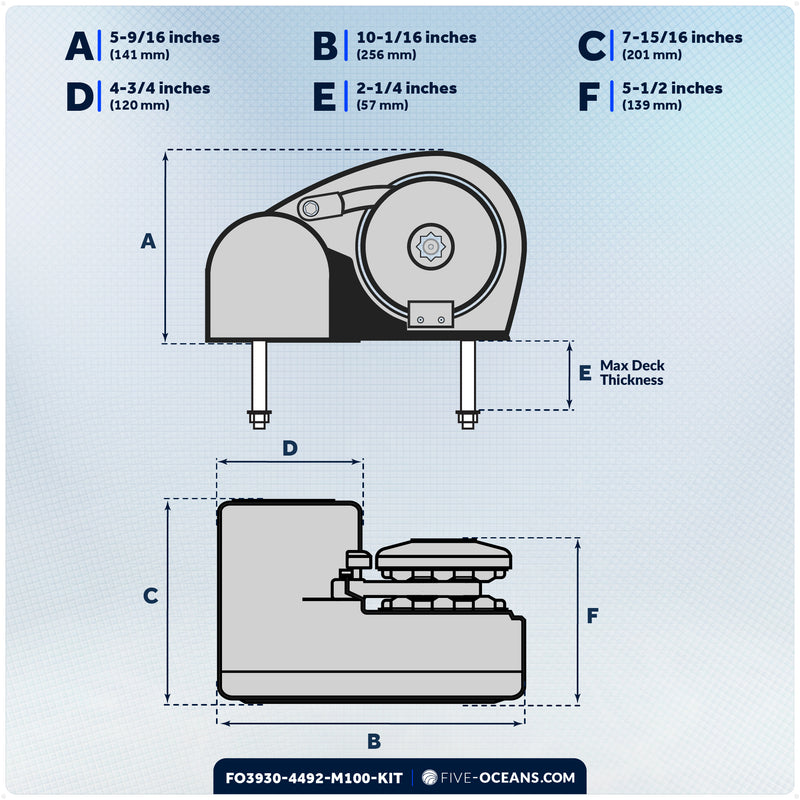 Horizontal Windlass 600W with 100' Stainless Steel Chain - FO3930-4492-M100-KIT - Five Oceans