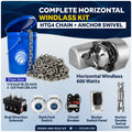 Horizontal Windlass 600W with 125' Stainless Steel Chain - FO3930-4492-M125-KIT - Five Oceans