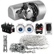 Atlantic Windlass Kit, Horizontal 600 Watts, 12V DC, 3-Strand Rope, Galvanized Steel HT G4 Chain, Swivel and Shackle - FO3930-C3