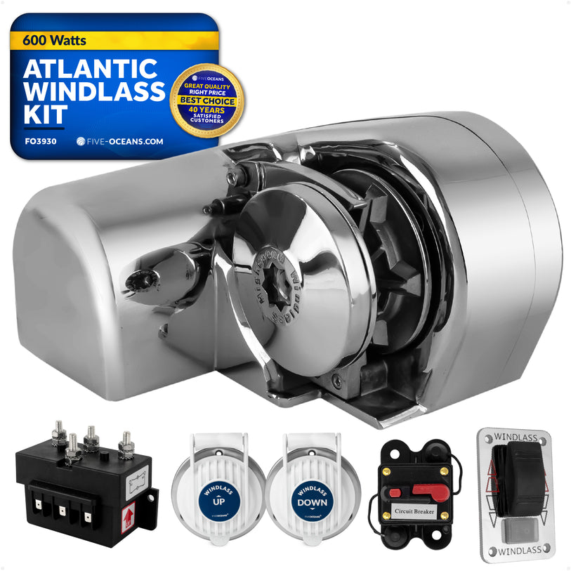 Atlantic Windlass Kit - 1/4" HTG4 Chain & 1/2" Rope, Horizontal 600W 12VDC - FO3930