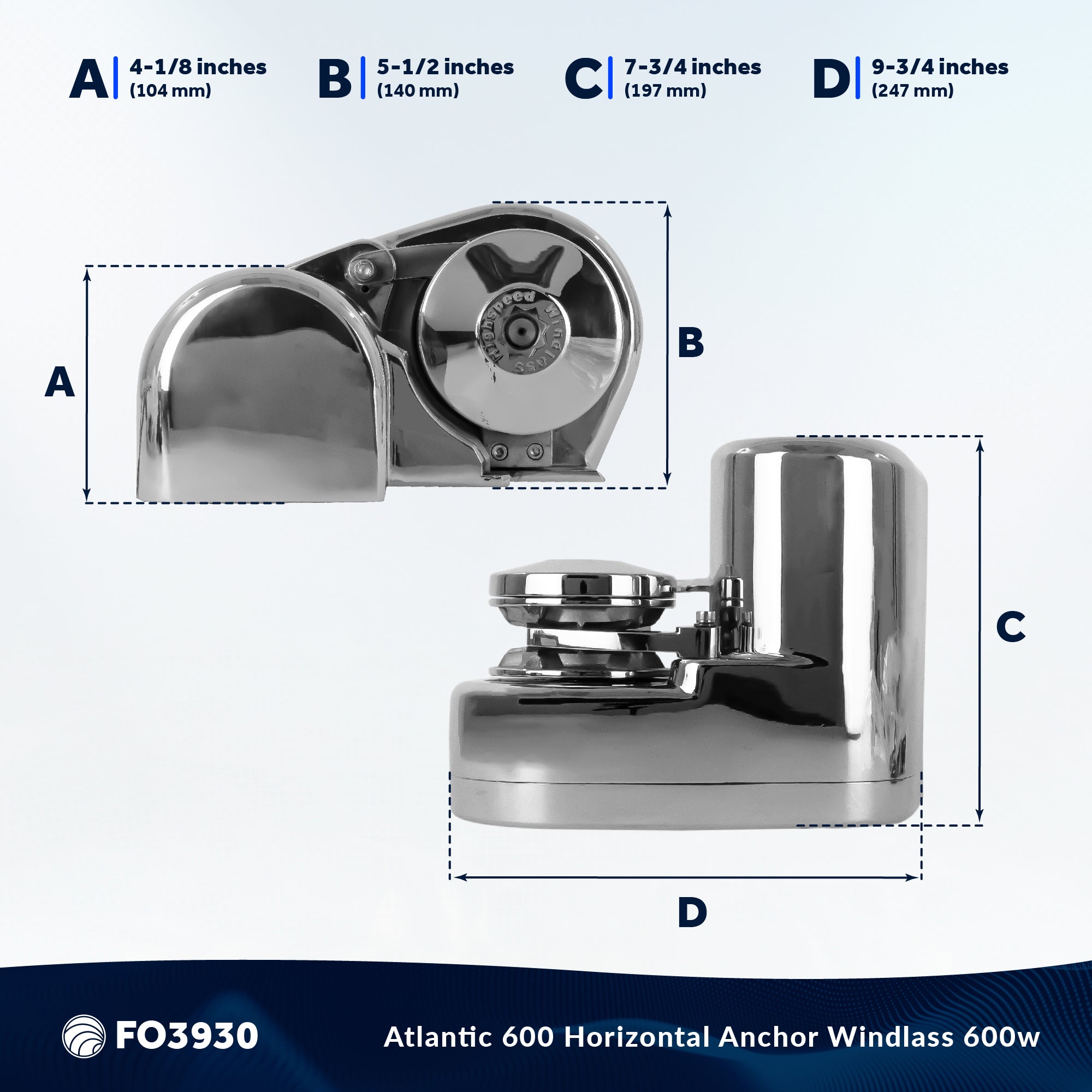 Atlantic Windlass Kit, 1/4" HTG4 Chain - 1/2" Rope, Horizontal 600 Watts, 12V DC - FO3930 - Five Oceans