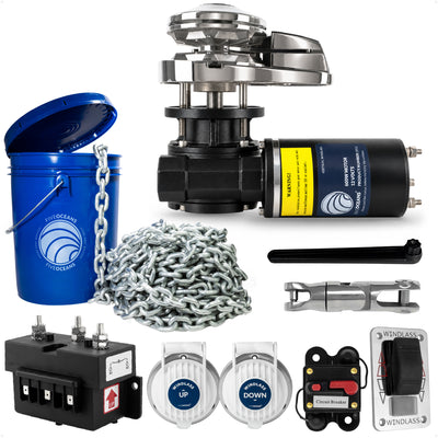 Pacific 600 Series Vertical Windlass Kit, 12V DC, with 1/4" Galvanized Steel Chain