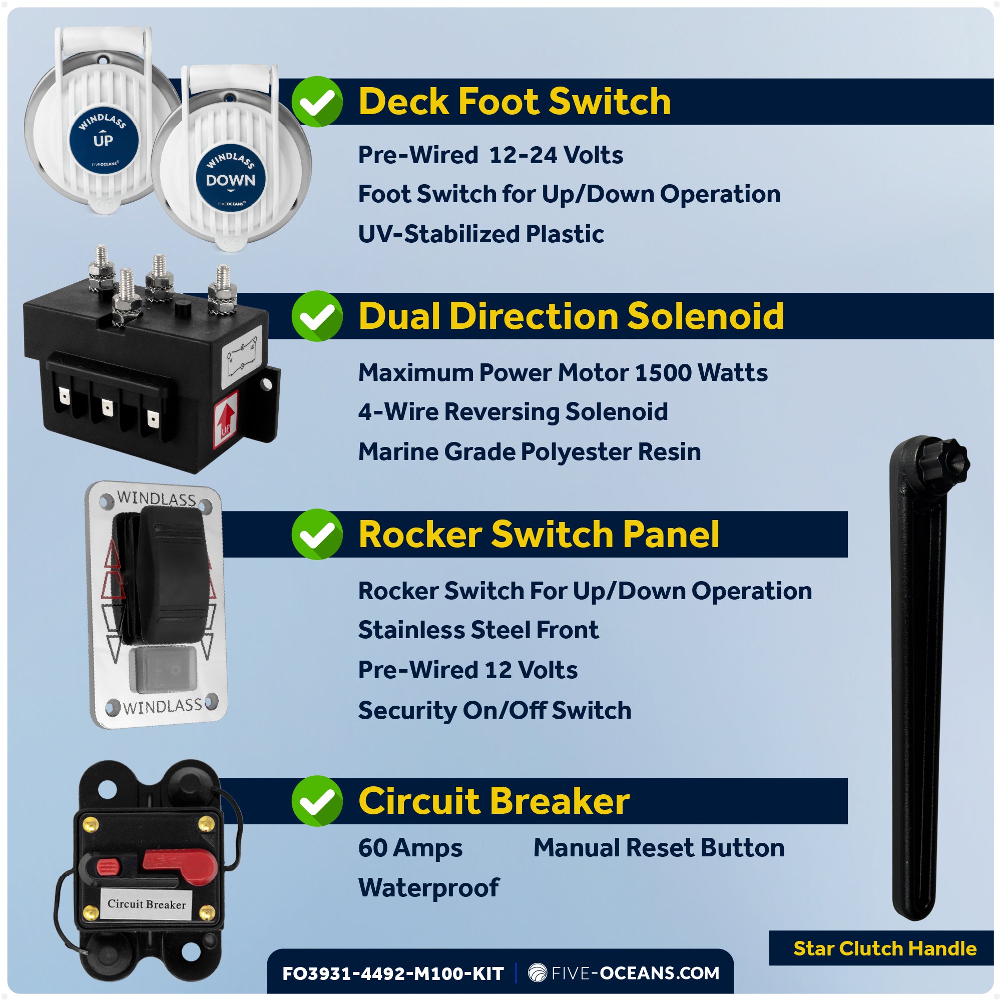 Premium Windlass Anchor Kit - 600W Vertical Windlass, 100 Ft HTG4 1/4" Galvanized Chain & Anchor Swivel - FO3931-4492-M100-KIT