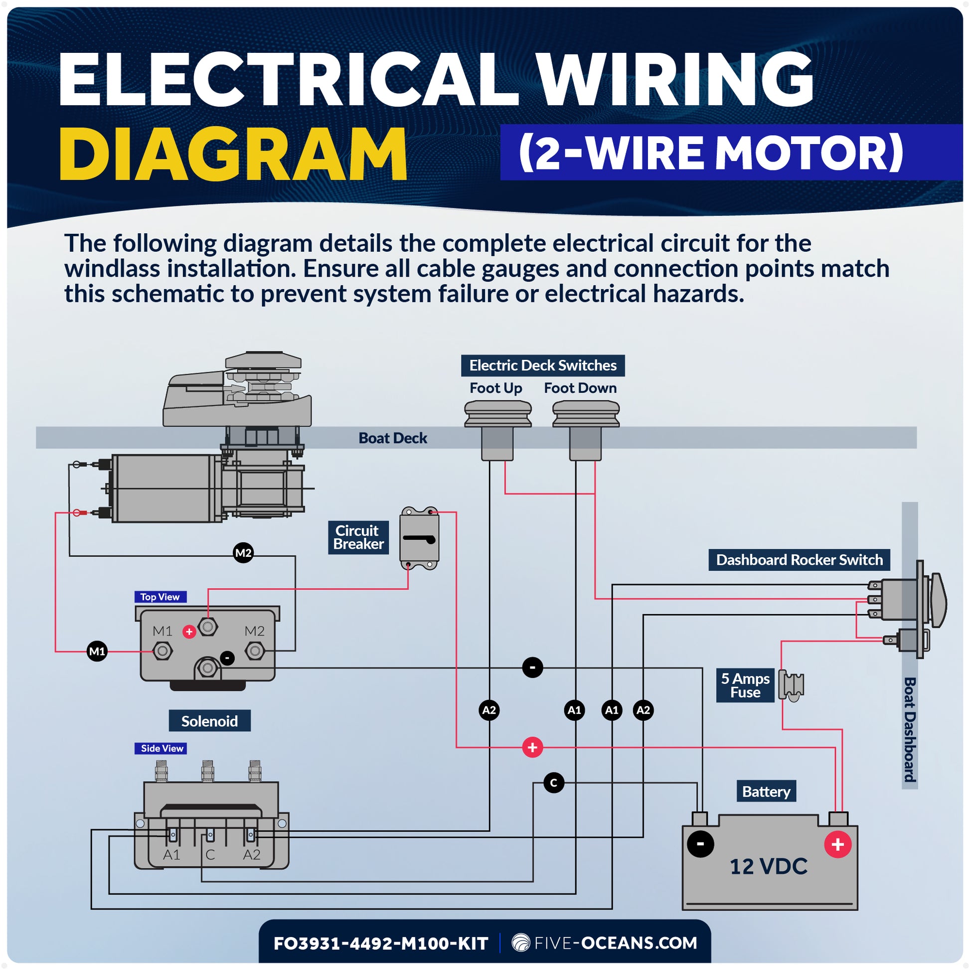 Vertical Windlass 600W with 100' Stainless Steel Chain - FO3931-4492-M100-KIT - Five Oceans