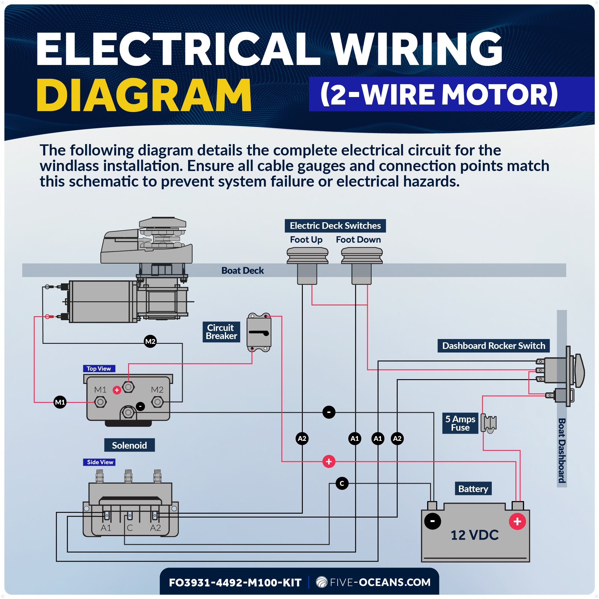 Vertical Windlass 600W with 100' Stainless Steel Chain - FO3931-4492-M100-KIT - Five Oceans