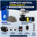 Vertical Windlass 600W with 125' Stainless Steel Chain - FO3931-4492-M125-KIT - Five Oceans