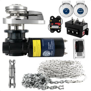 Pacific Windlass Kit, Vertical 600 Watts, 12V DC, 3-Strand Rope, Galvanized Steel HT G4 Chain, Swivel and Shackle - FO3931-C1 - Five Oceans