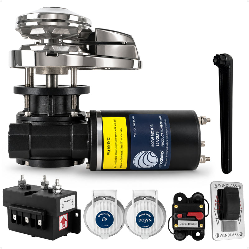 Pacific Series Vertical Windlass Kit, 12V DC (2-Terminal Motor)