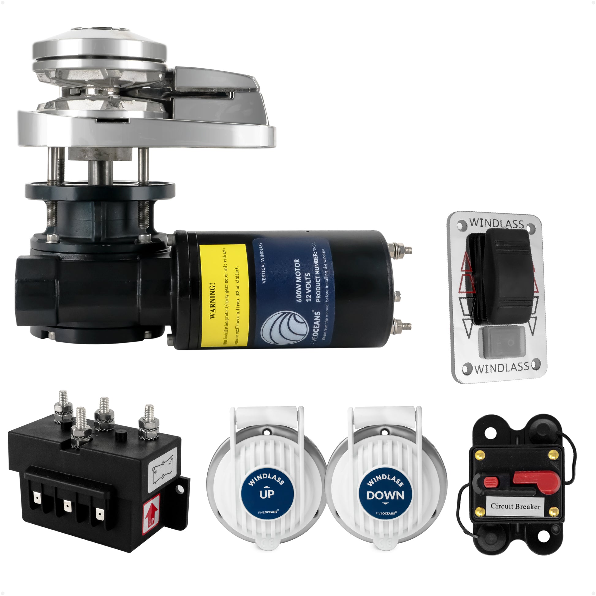 Pacific Series Vertical Windlass Kit, 12V DC (2-Terminal Motor) - Five Oceans