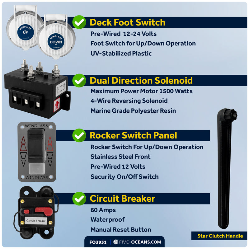 Vertical Windlass Kit 600W, 12V - Pacific 600 Series - FO3931 - Five Oceans