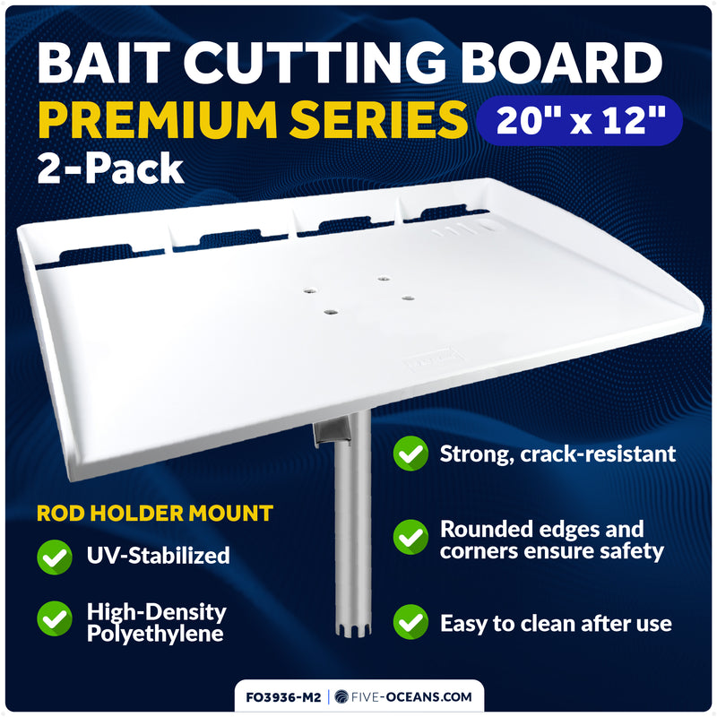 Fish Fillet Table / Cutting Board 20" x 12", Rod Holder Mount, White, 2-Pack - FO3936-M2 - Five Oceans