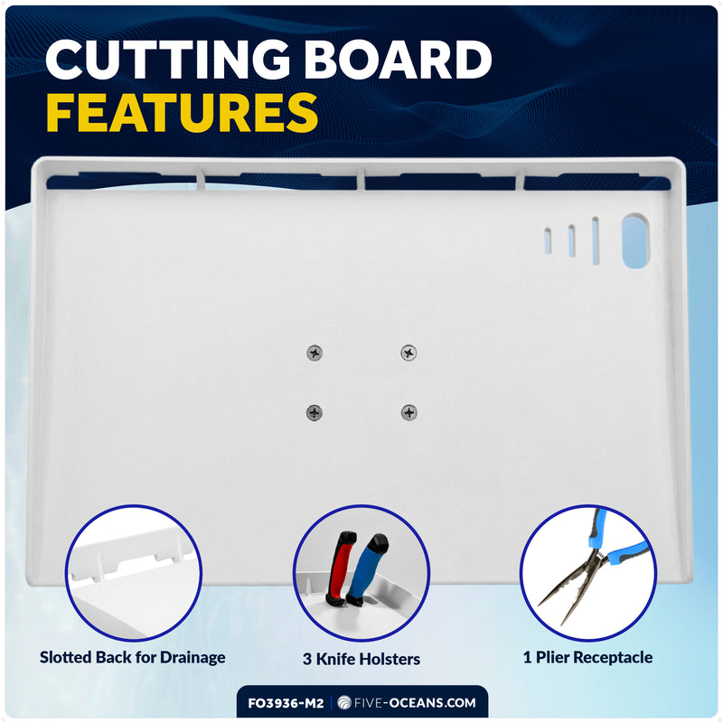 Fish Fillet Table / Cutting Board 20" x 12", Rod Holder Mount, White, 2-Pack - FO3936-M2 - Five Oceans