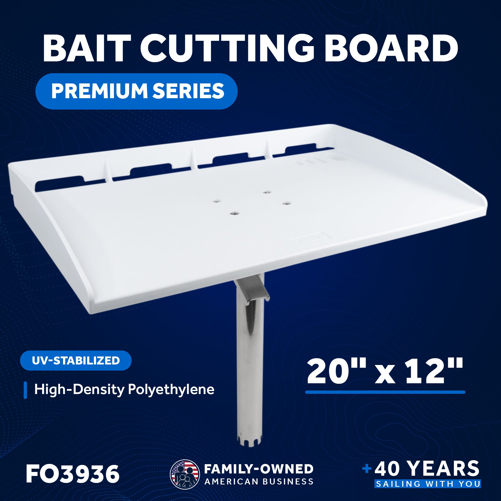 Five Oceans White Bait Fillet Serving Cutting Board Table Rod Holder Mount with Plier Storage and Knife Slots, 20-Inches FO-3936